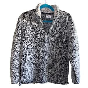 J. America Sherpa Quarter Zip Pullover Gray Fleece Zip Mock Neck Cozy Small